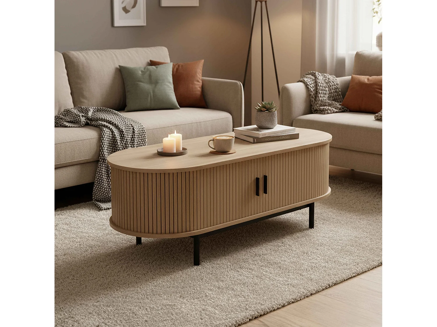 Table basse en MDF décor mélaminé beige