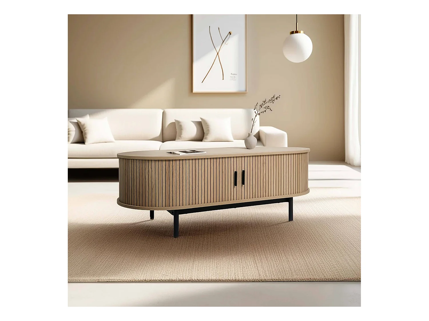 Table basse en MDF décor mélaminé beige