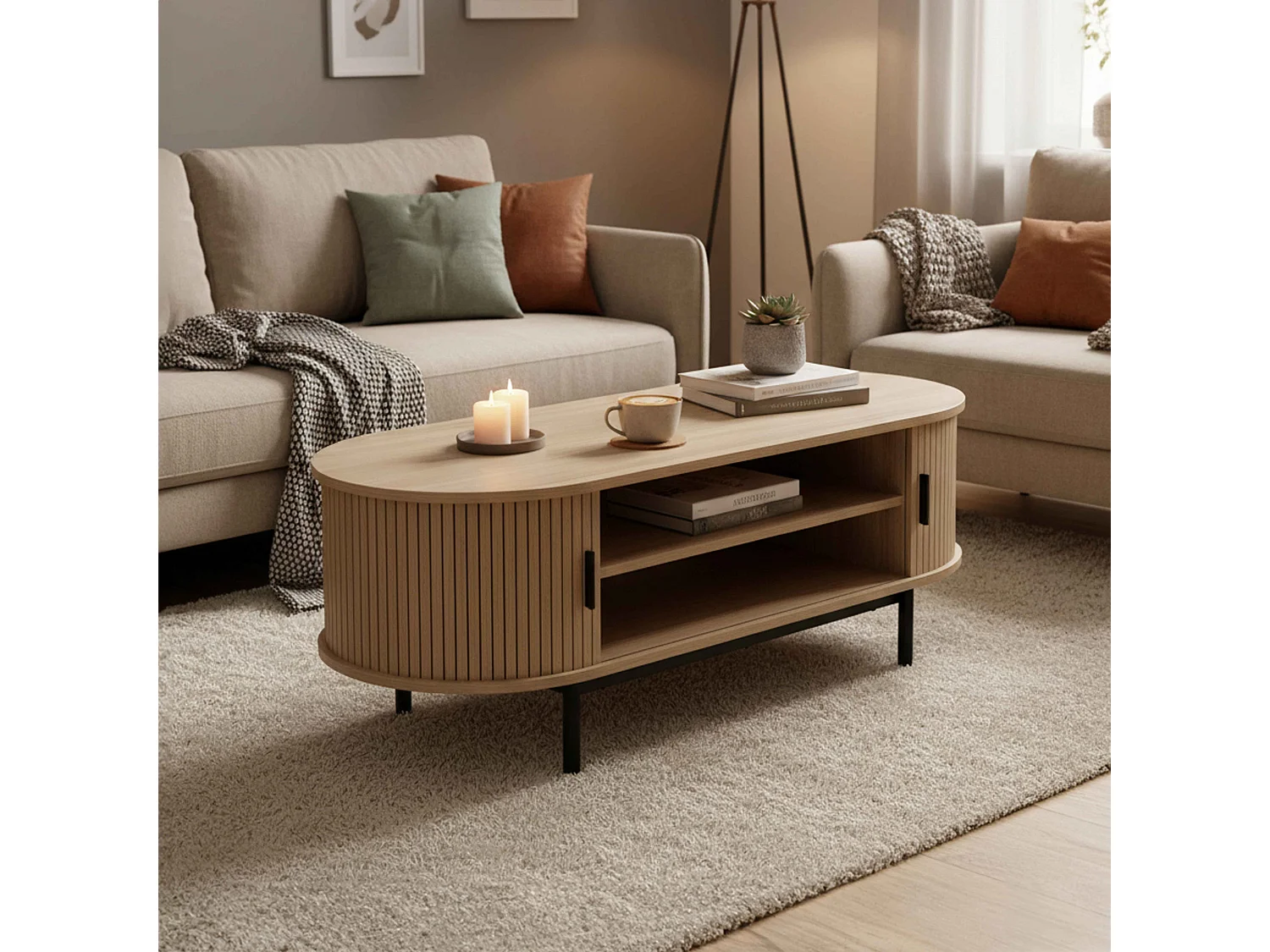 Table basse en MDF décor mélaminé beige