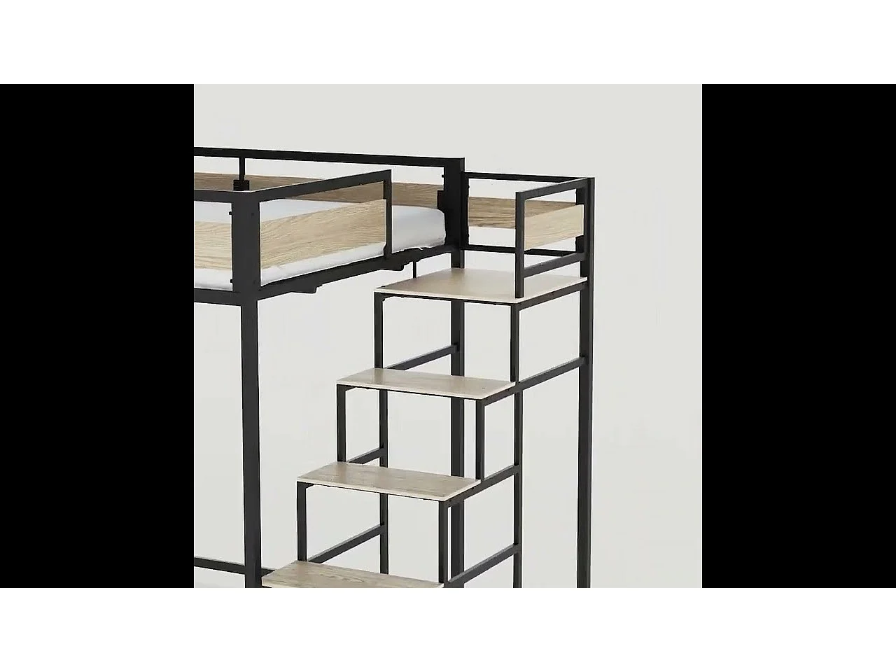 Lit mezzanine avec sommier et escalier en métal finition epoxy blanche et mélamine gris clair - grand couchage 140 x 190 cm - MONTANA