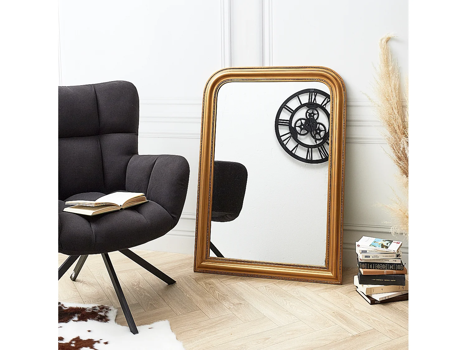 Miroir Deco Moulure Doree Or