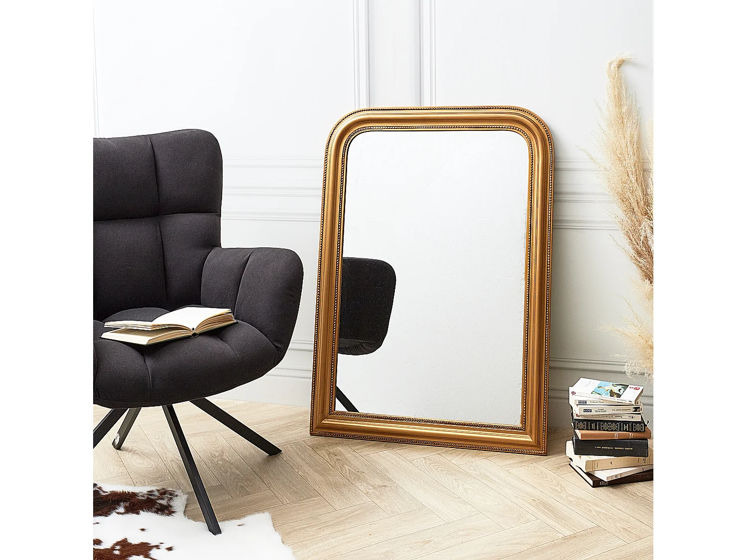 Miroir Deco Moulure Doree Or