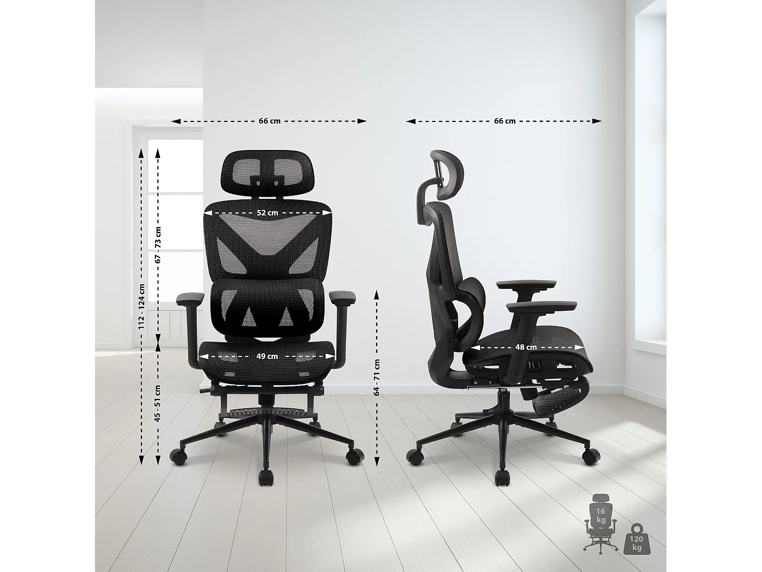 Chaise de bureau - Tissu en maille - Noir / Noir - Reston