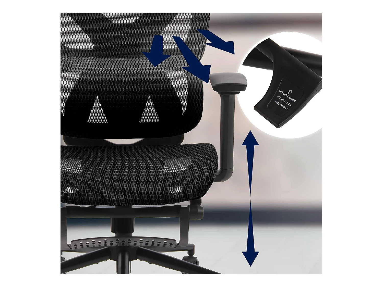 Chaise de bureau - Tissu en maille - Noir / Noir - Reston