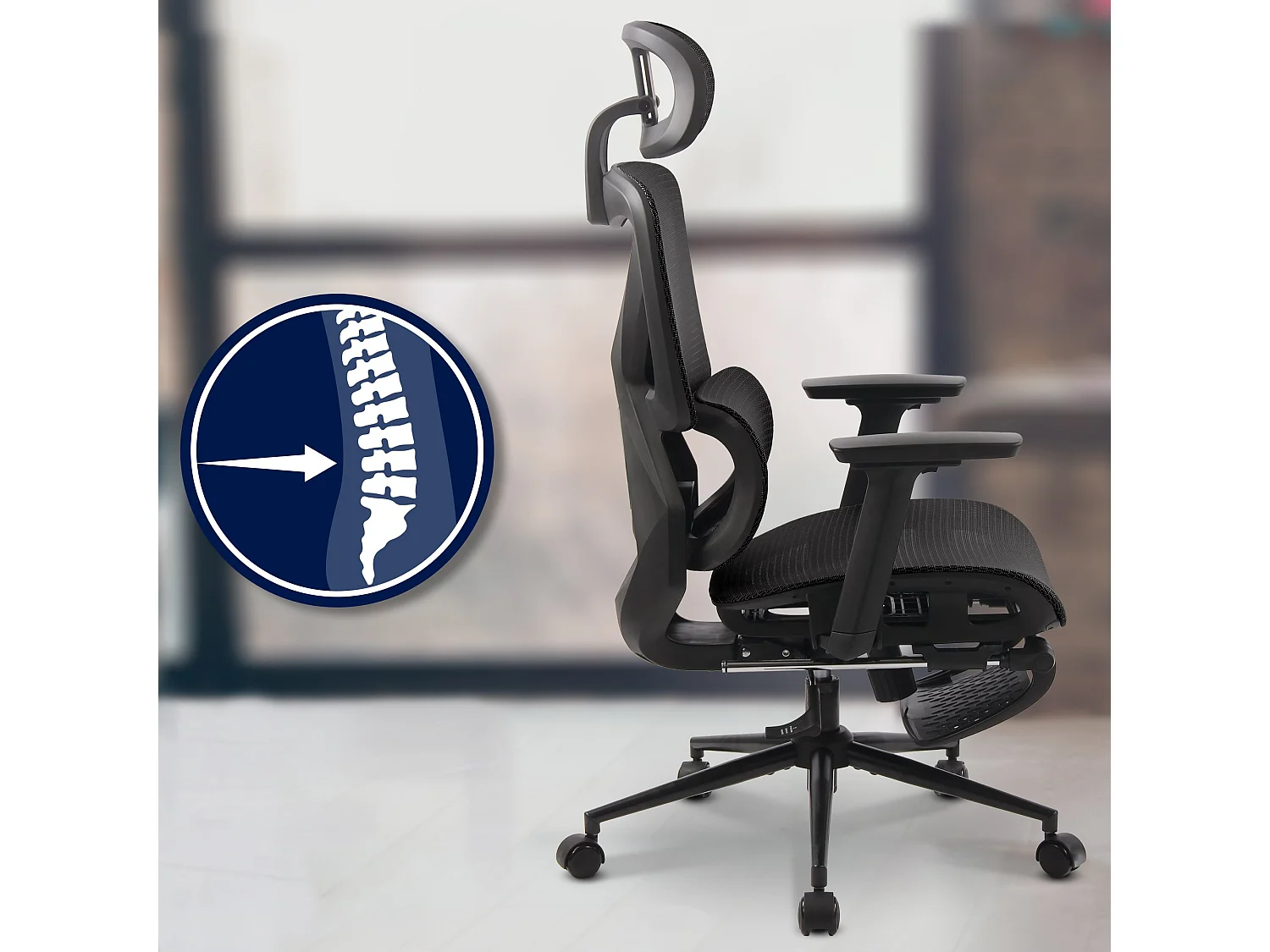 Chaise de bureau - Tissu en maille - Noir / Noir - Reston