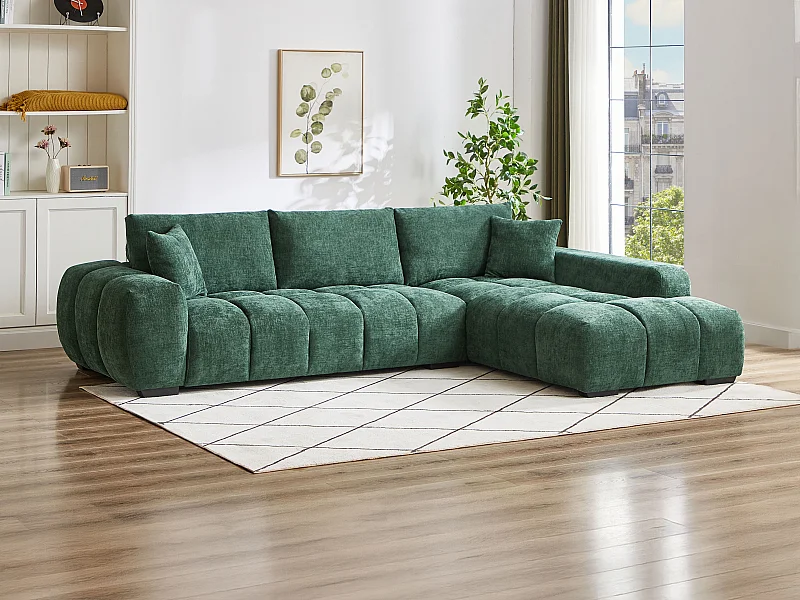 Canapé d'angle droit en tissu texturé vert BERENIA