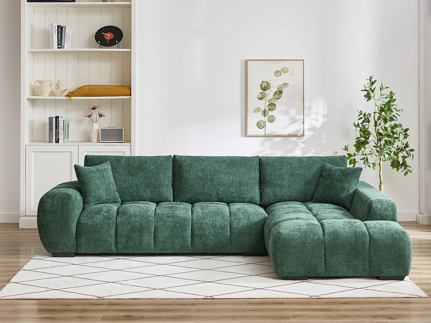 Canapé d'angle droit en tissu texturé vert BERENIA