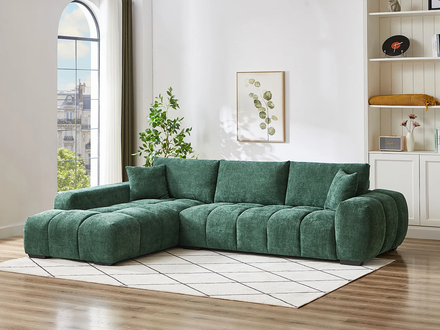 Canapé d'angle gauche en tissu texturé vert BERENIA