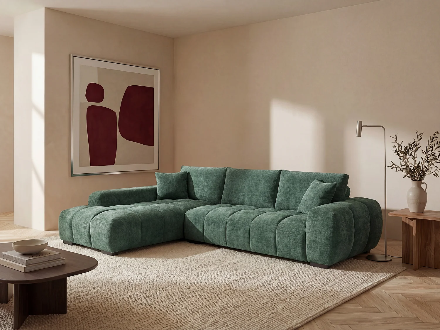 Ecksofa - Ecke links - Strukturstoff - Grün - BERENIA