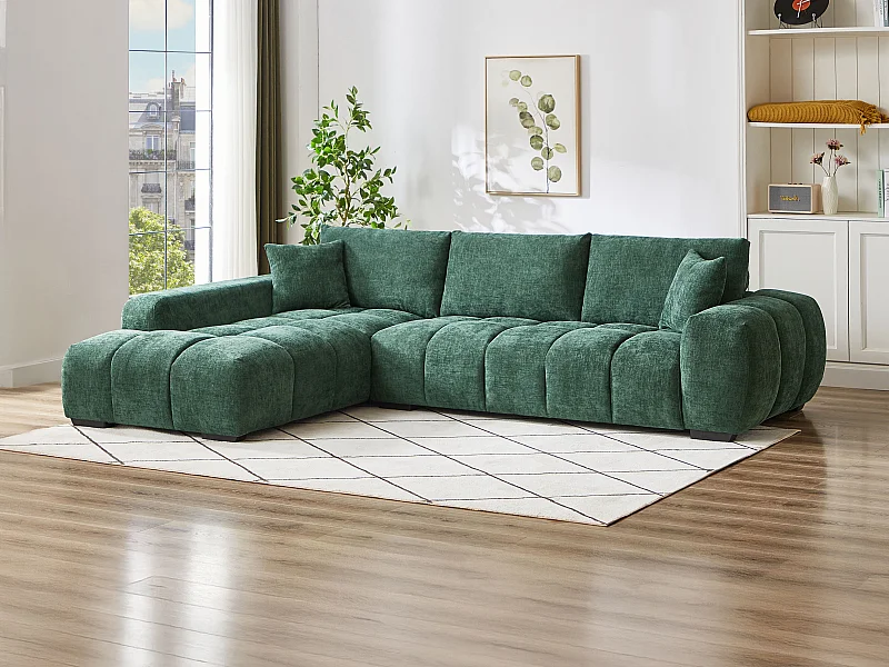 Ecksofa - Ecke links - Strukturstoff - Grün - BERENIA