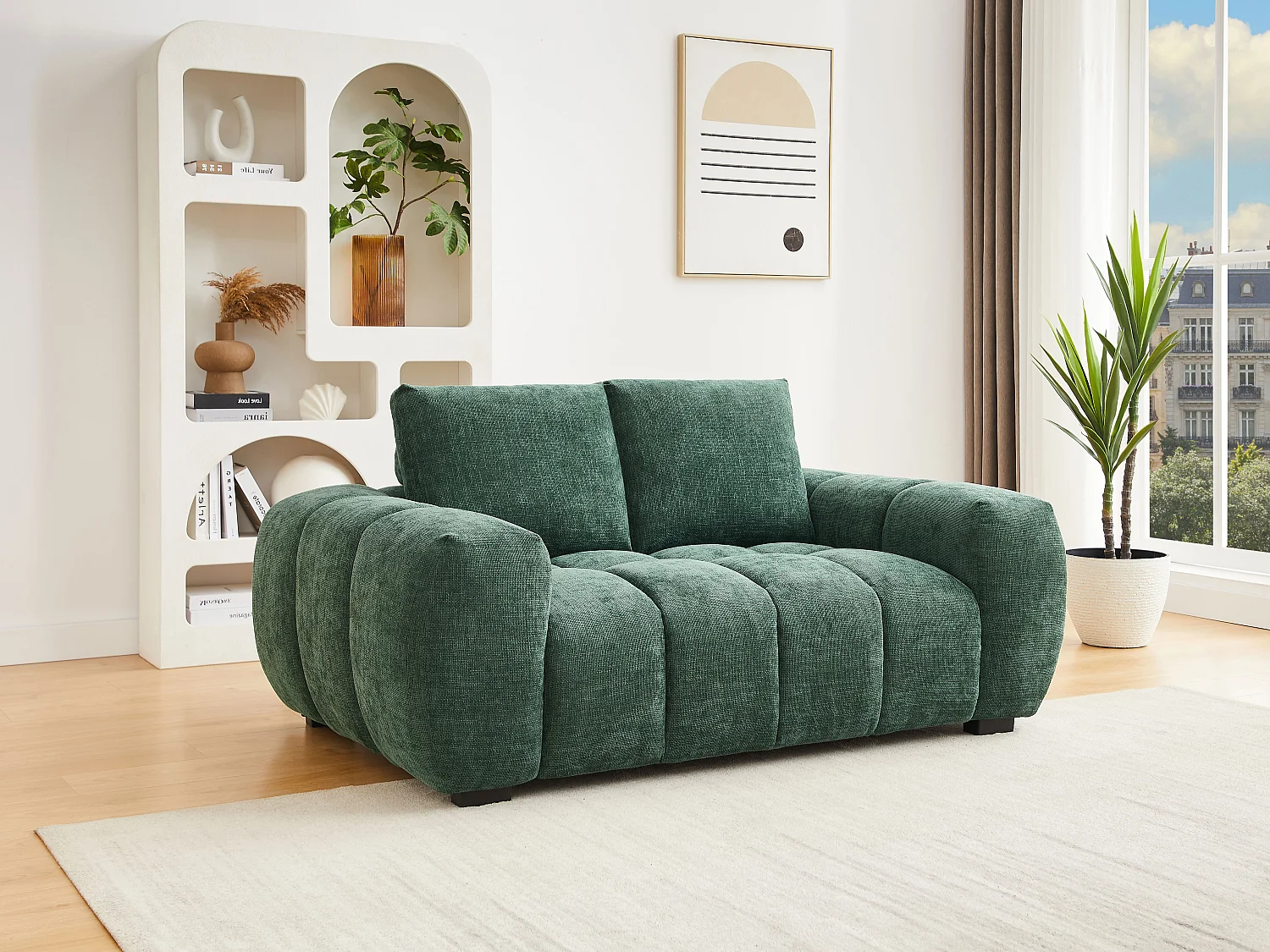 Canapé 2 places en tissu texturé vert BERENIA