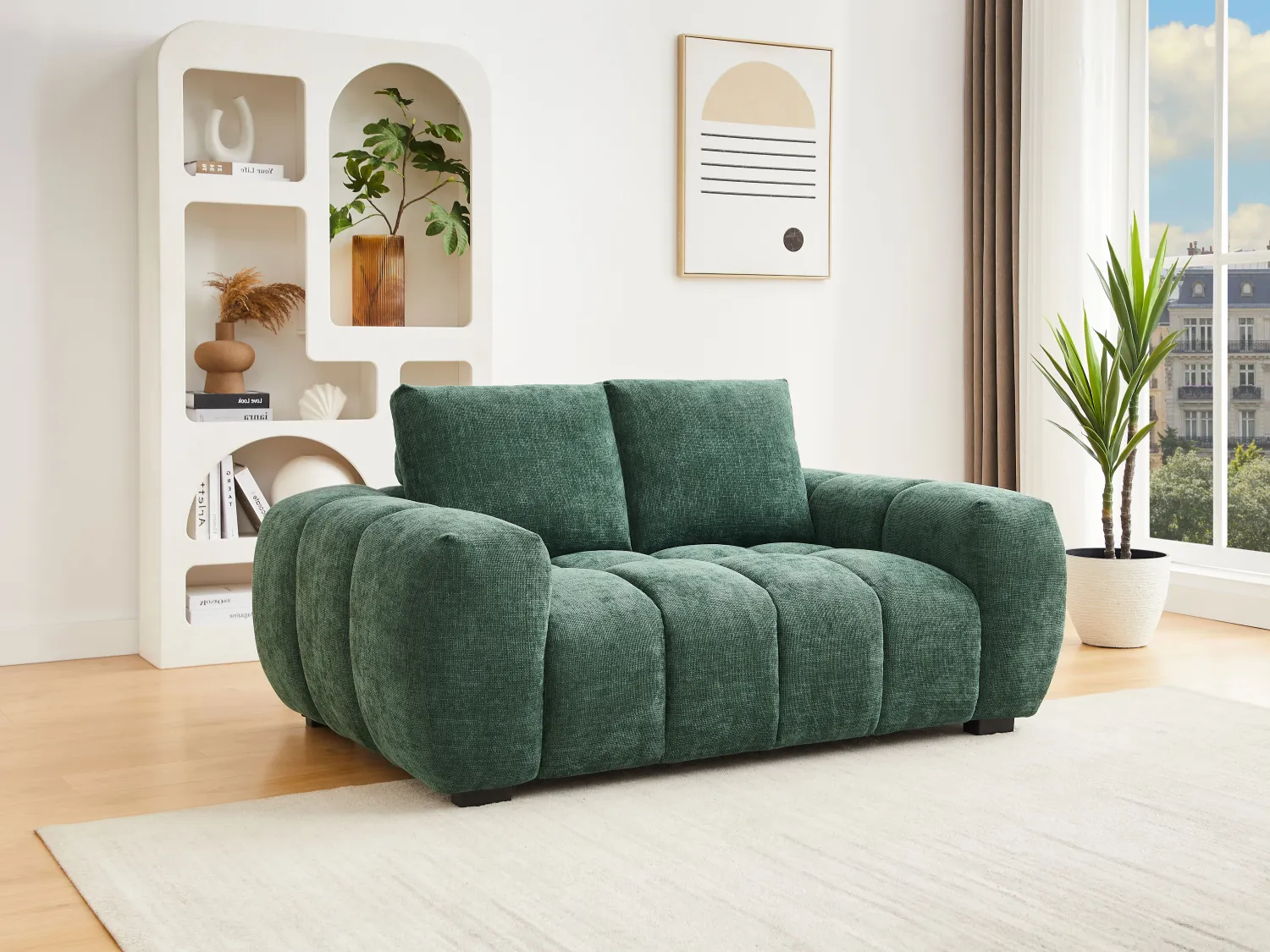 Sofa 2-Sitzer - Strukturstoff - Grün - BERENIA