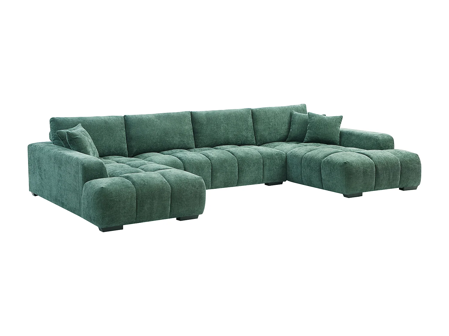 Stor panoramisk hjørnesofa i tekstureret grønt stof BERENIA