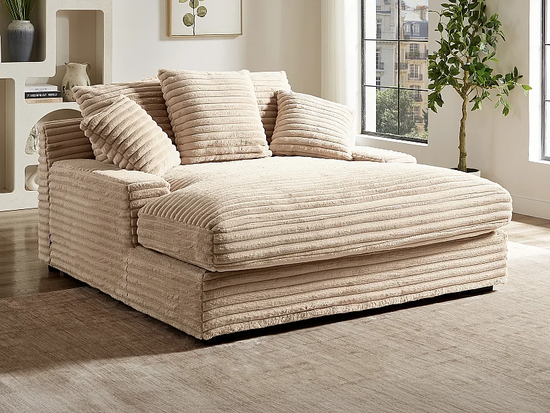 Szezlong 2-osobowy z szeroko prążkowanego sztruksu w zgaszonym różu - ESARTO marki Pascal Morabito