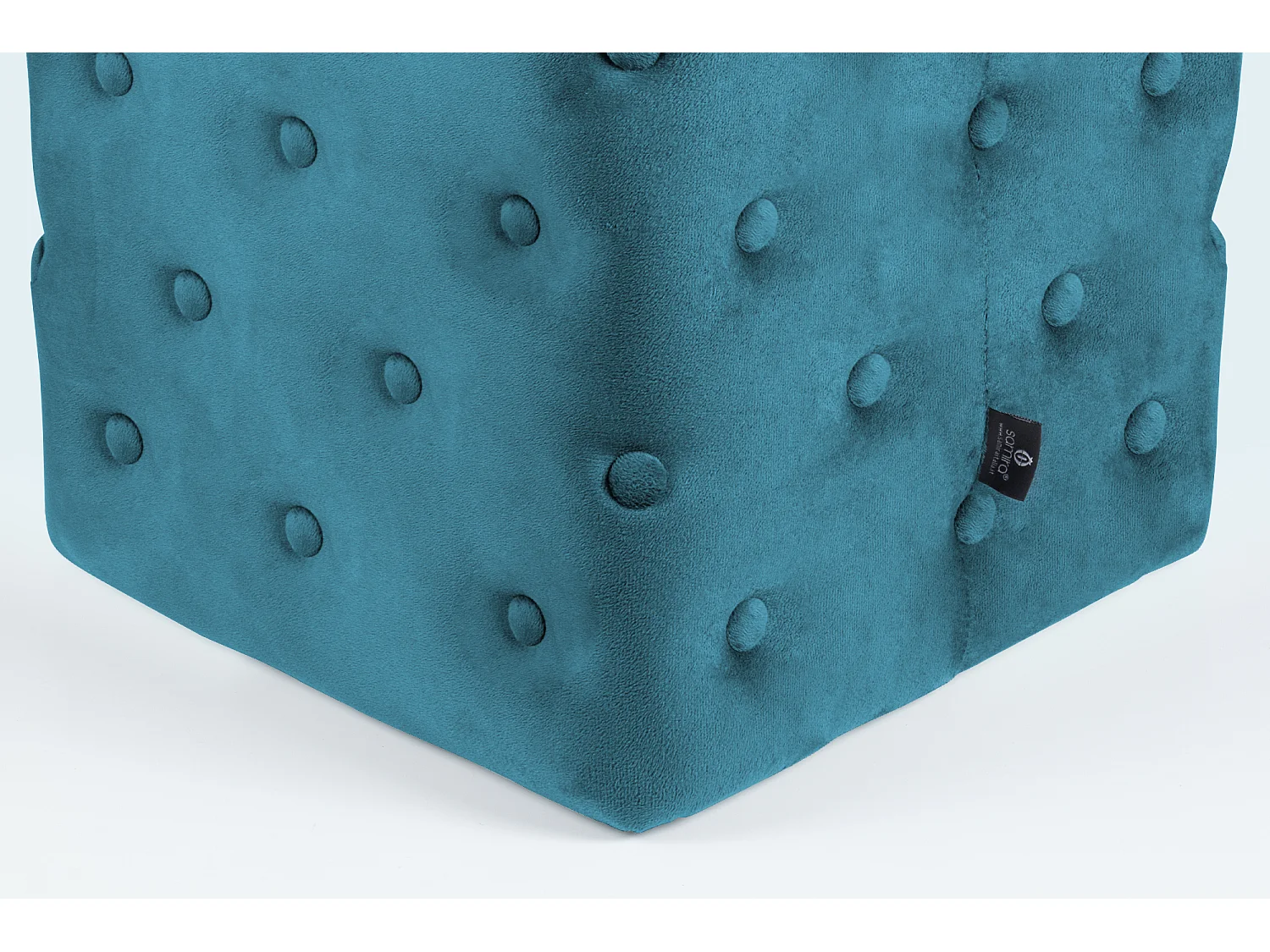 Pouf poggiapiedi quadrato, pouf divano in velluto blu petrolio mod. Otto