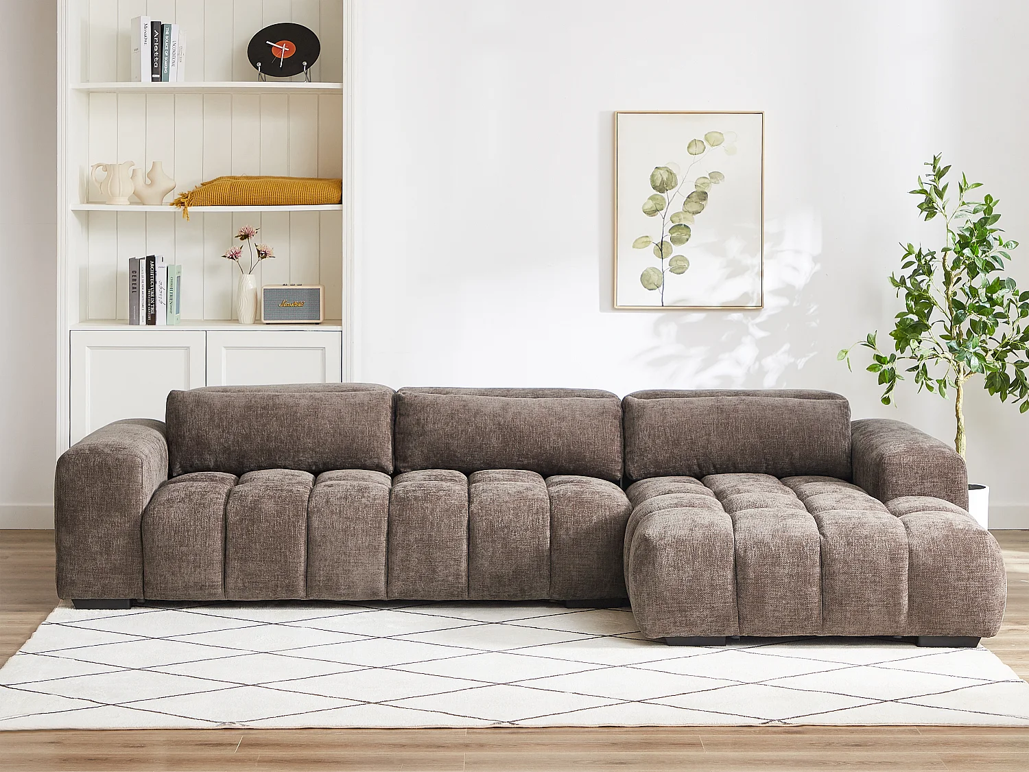 Canapé d'angle droit en tissu texturé taupe LOPONZA