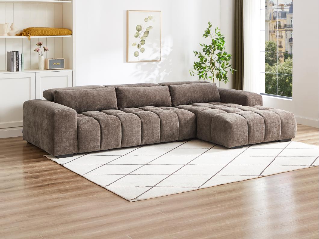 Canapé d'angle droit en tissu texturé taupe LOPONZA