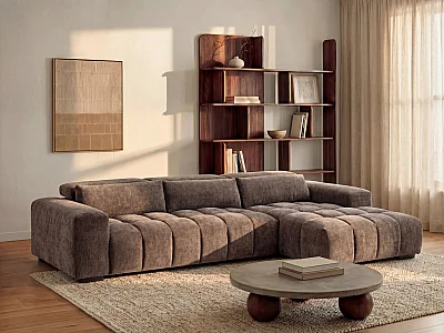 Canapé d'angle droit en tissu texturé taupe LOPONZA