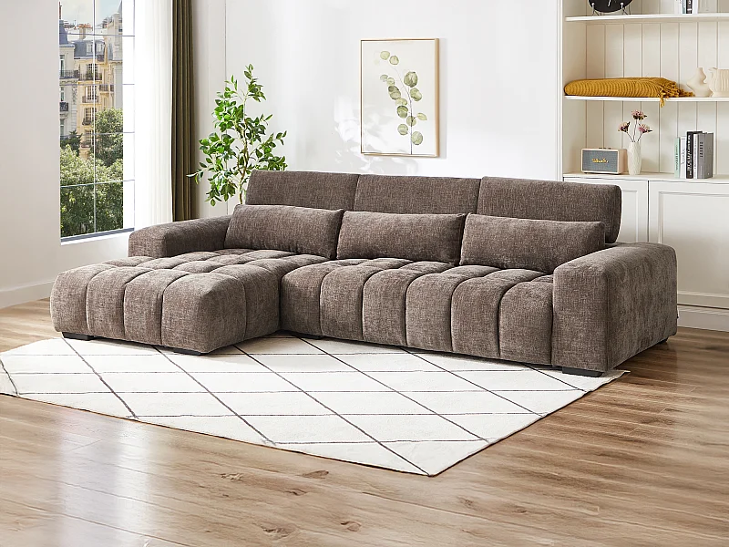 Canapé d'angle gauche en tissu texturé taupe LOPONZA