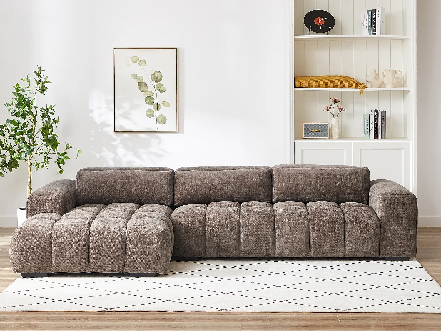 Canapé d'angle gauche en tissu texturé taupe LOPONZA