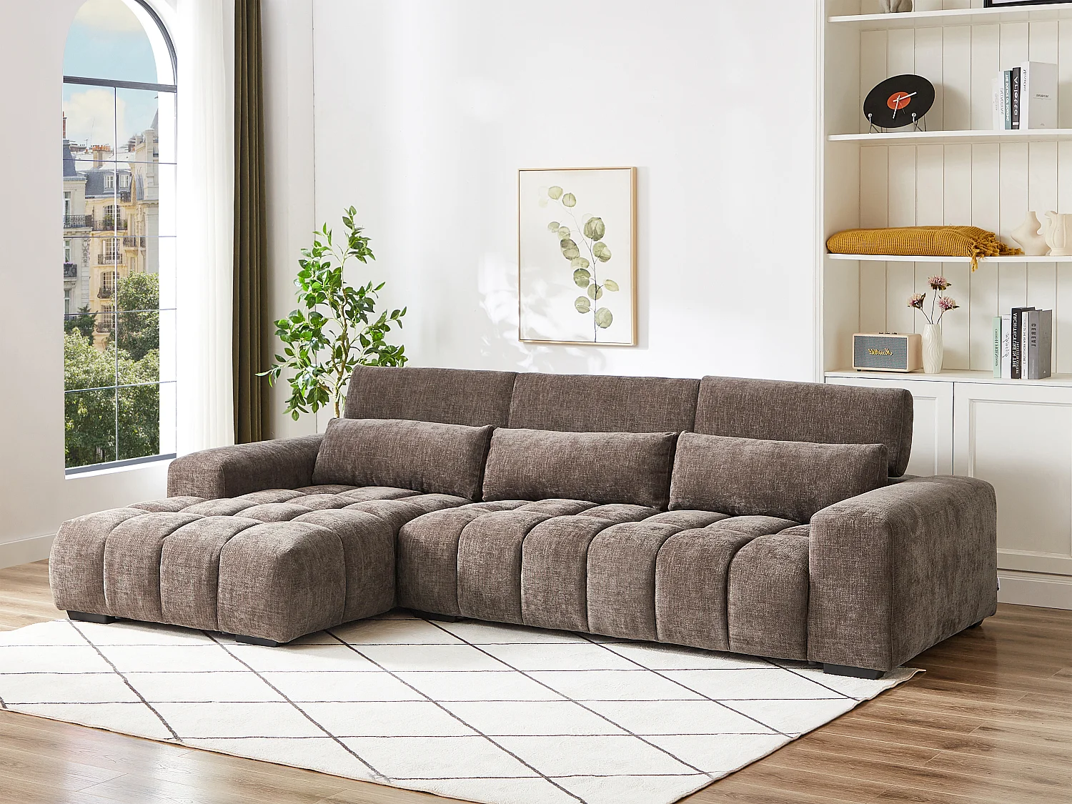 Canapé d'angle gauche en tissu texturé taupe LOPONZA