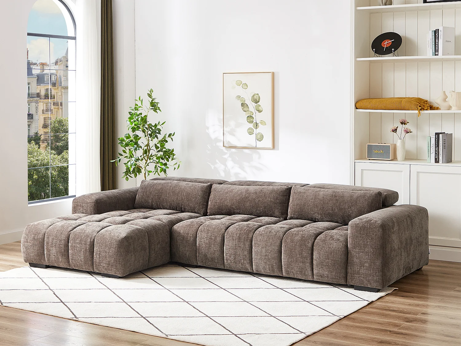 Canapé d'angle gauche en tissu texturé taupe LOPONZA