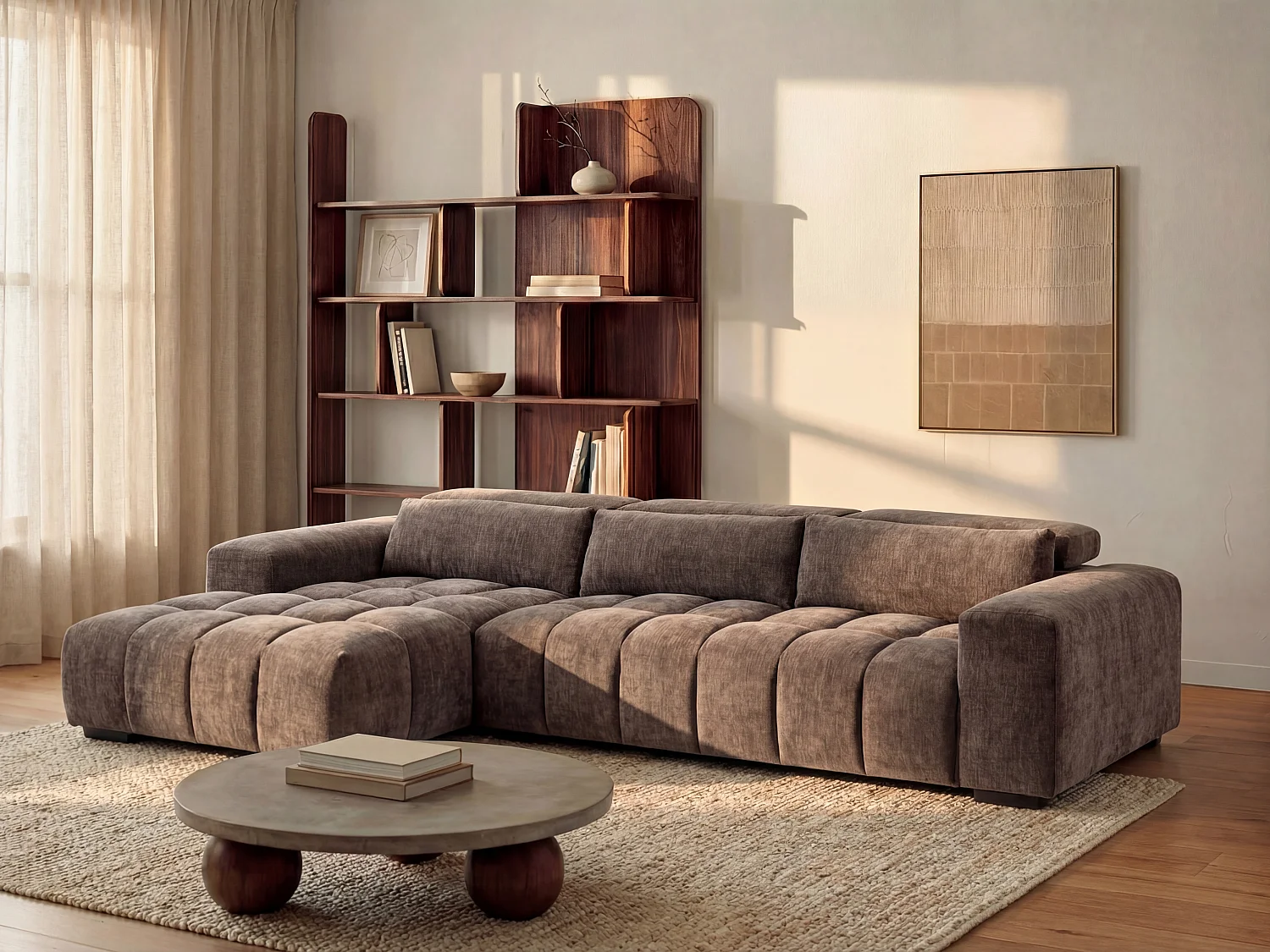 Divano angolo a sinistra in Tessuto testurizzato Tortora  - LOPONZA