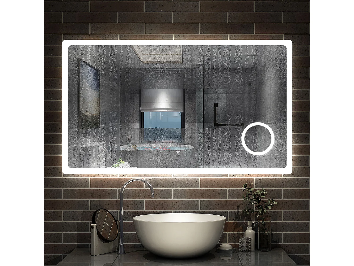 AICA 120x70cm miroir lumineux salle de bain LED anti-buée,tricolore avec loupe 3x, mémoire et dimmable