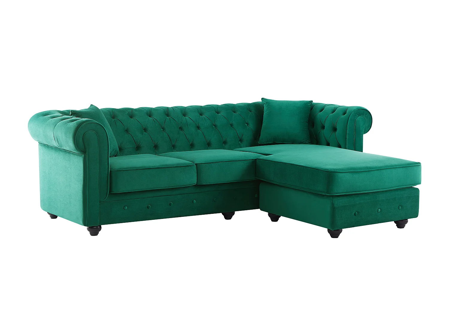 Canapé d'angle chesterfield réversible en velours vert TOLEDO