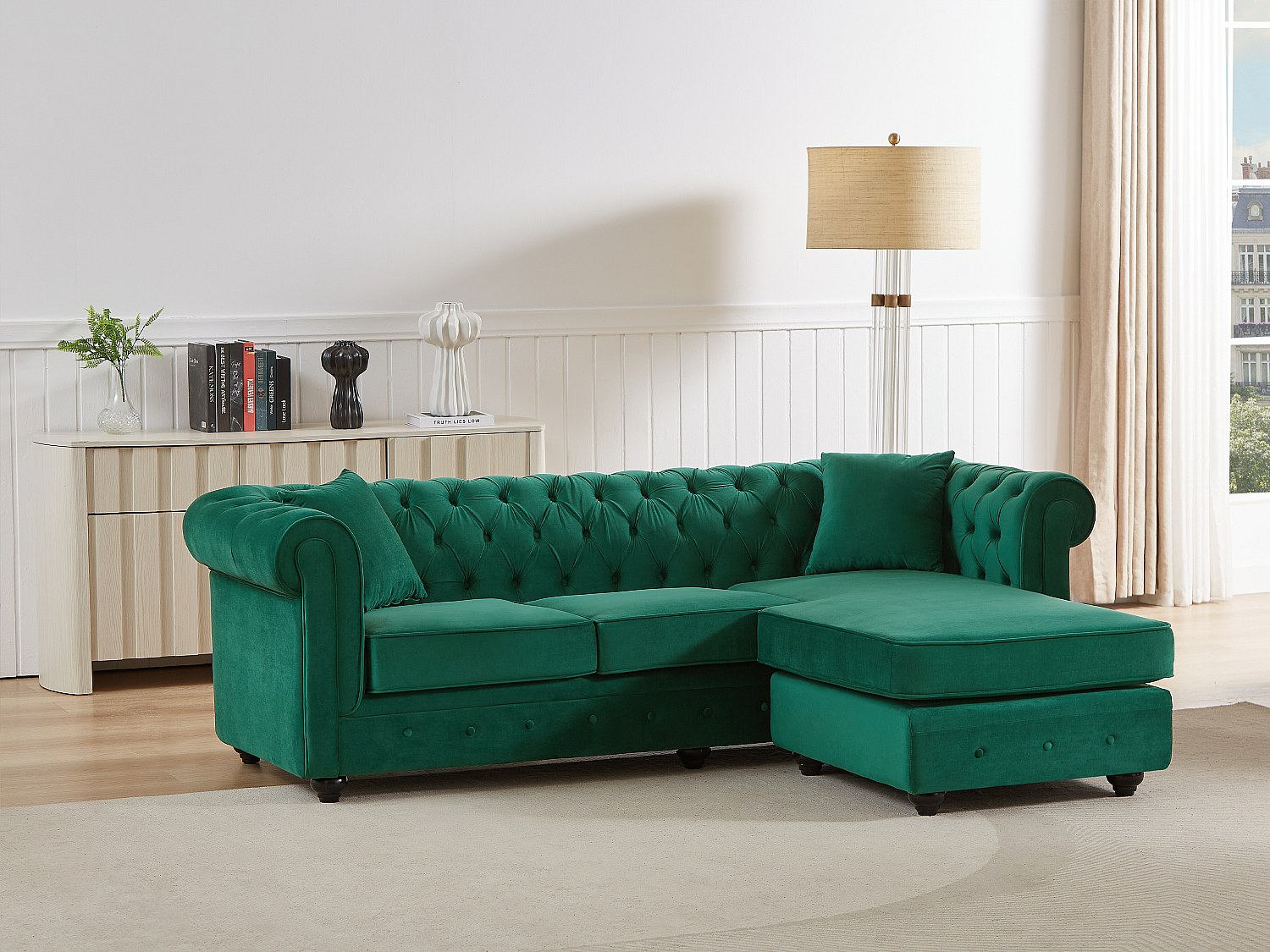 Chesterfield Ecksofa - Ecke wechselbar - Samt - Grün - TOLEDO günstig online kaufen