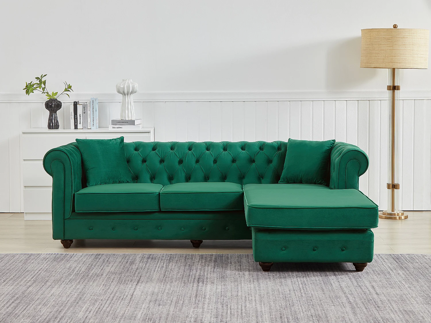 Kanapa narożna chesterfield odwracalna, z zielonego aksamitu TOLEDO