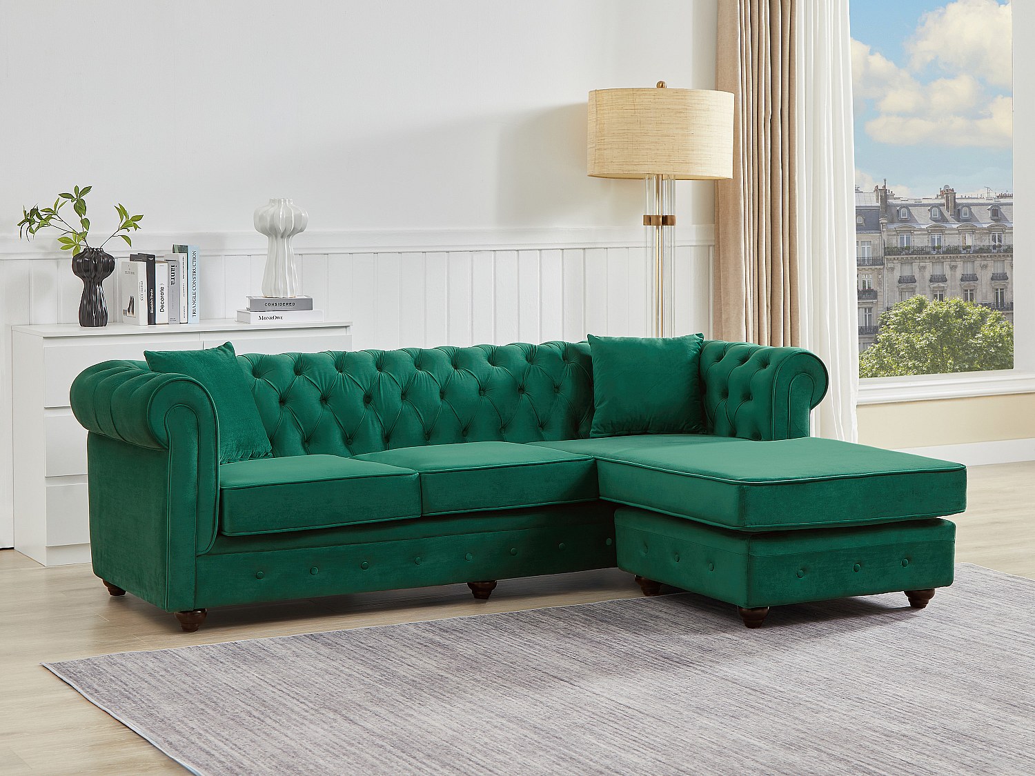 Chesterfield Ecksofa - Ecke wechselbar - Samt - Grün - TOLEDO günstig online kaufen