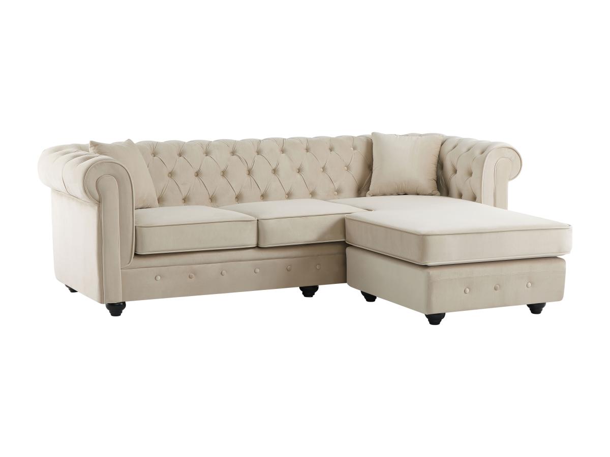 Chesterfield Ecksofa - wendbar - Samt - Beige - TOLEDO günstig online kaufen