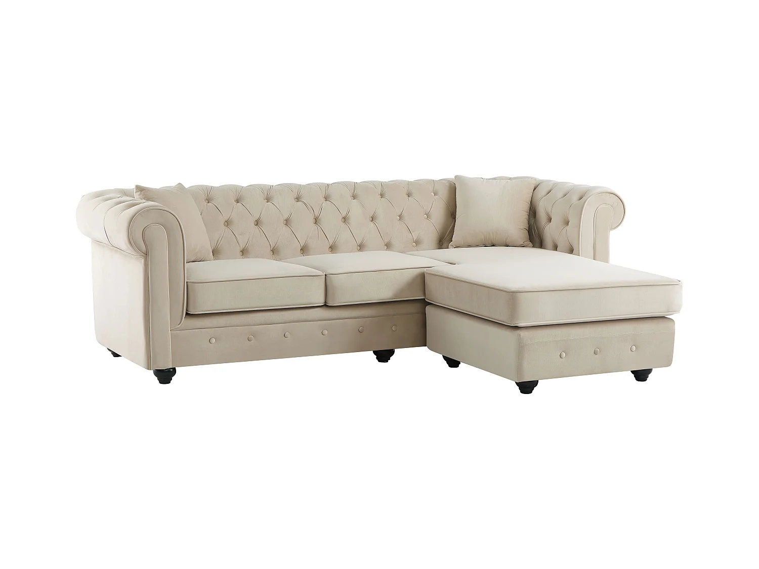 Canapé d'angle chesterfield réversible en velours beige TOLEDO