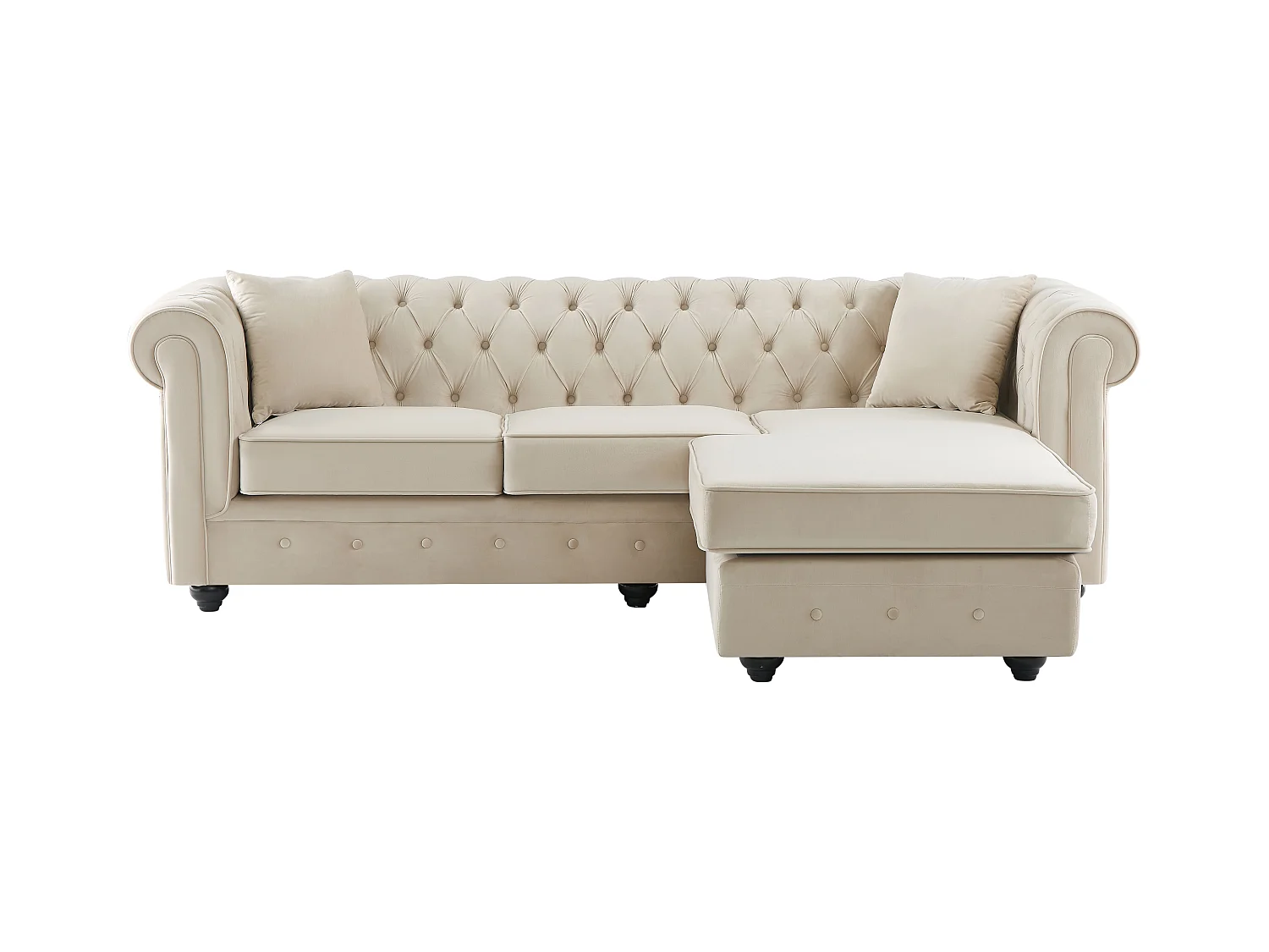 Canapé d'angle chesterfield réversible en velours beige TOLEDO