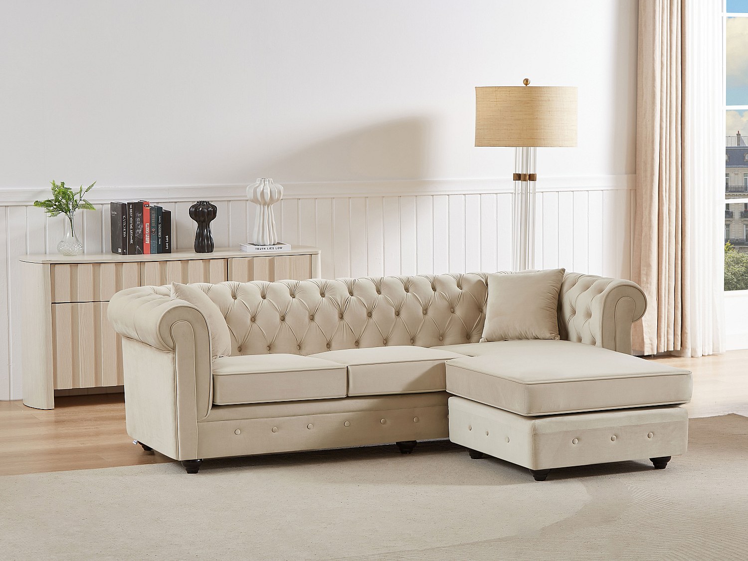 Chesterfield Ecksofa - wendbar - Samt - Beige - TOLEDO günstig online kaufen