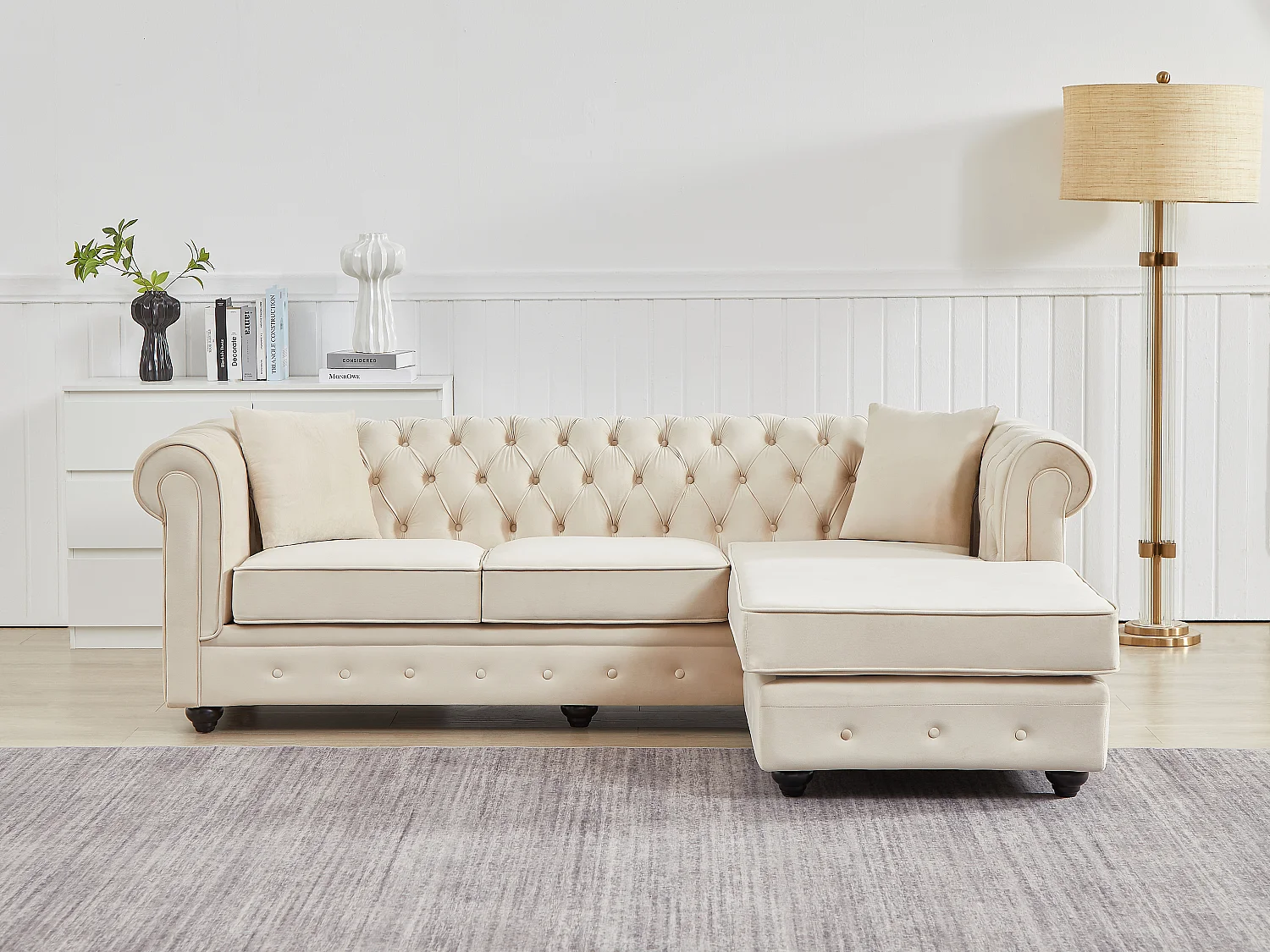 Vändbar Chesterfieldsoffa i beige sammet TOLEDO