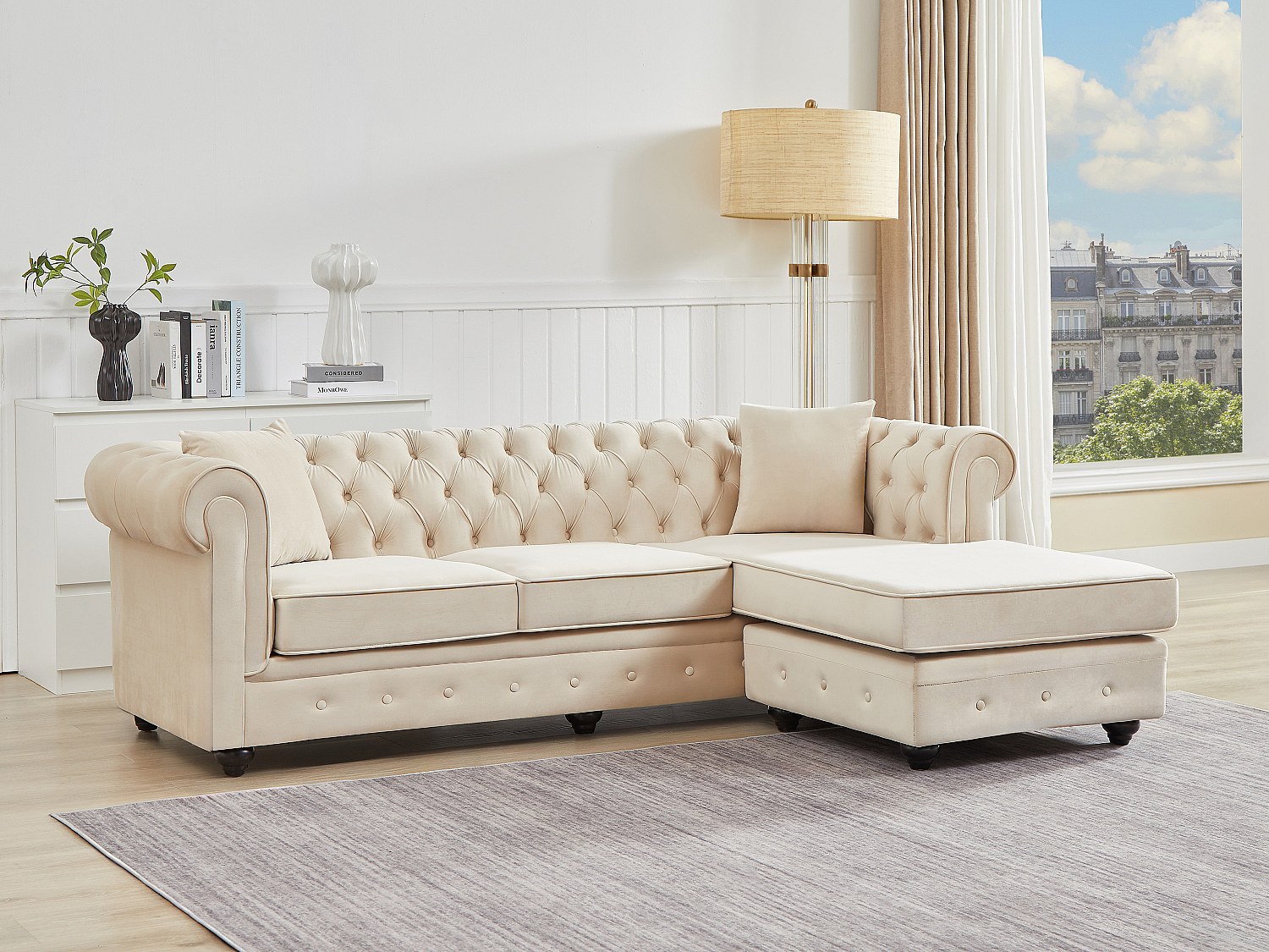 Chesterfield Ecksofa - wendbar - Samt - Beige - TOLEDO günstig online kaufen