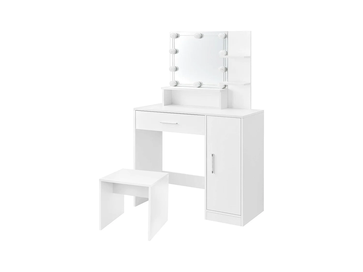 Table de maquillage avec LED coiffeuse MDF blanc miroir et tabouret 90x38x137 cm