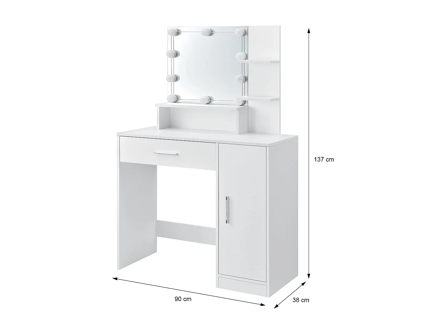 Meuble de maquillage coiffeuse en MDF avec miroir tiroir et guirlande LED blanc