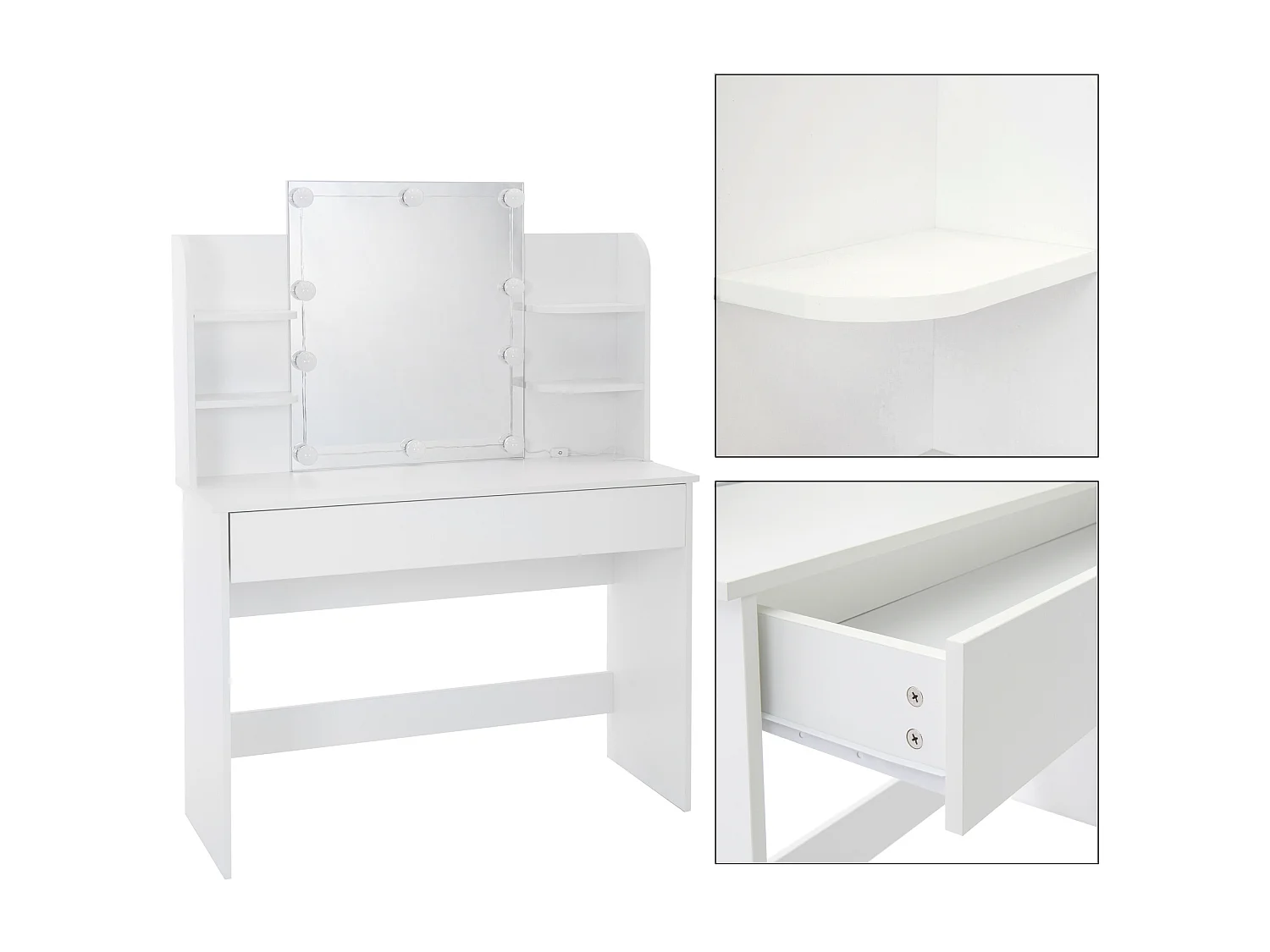 Meuble de maquillage commode de coiffeuse avec miroir tiroir guirlande LED blanc