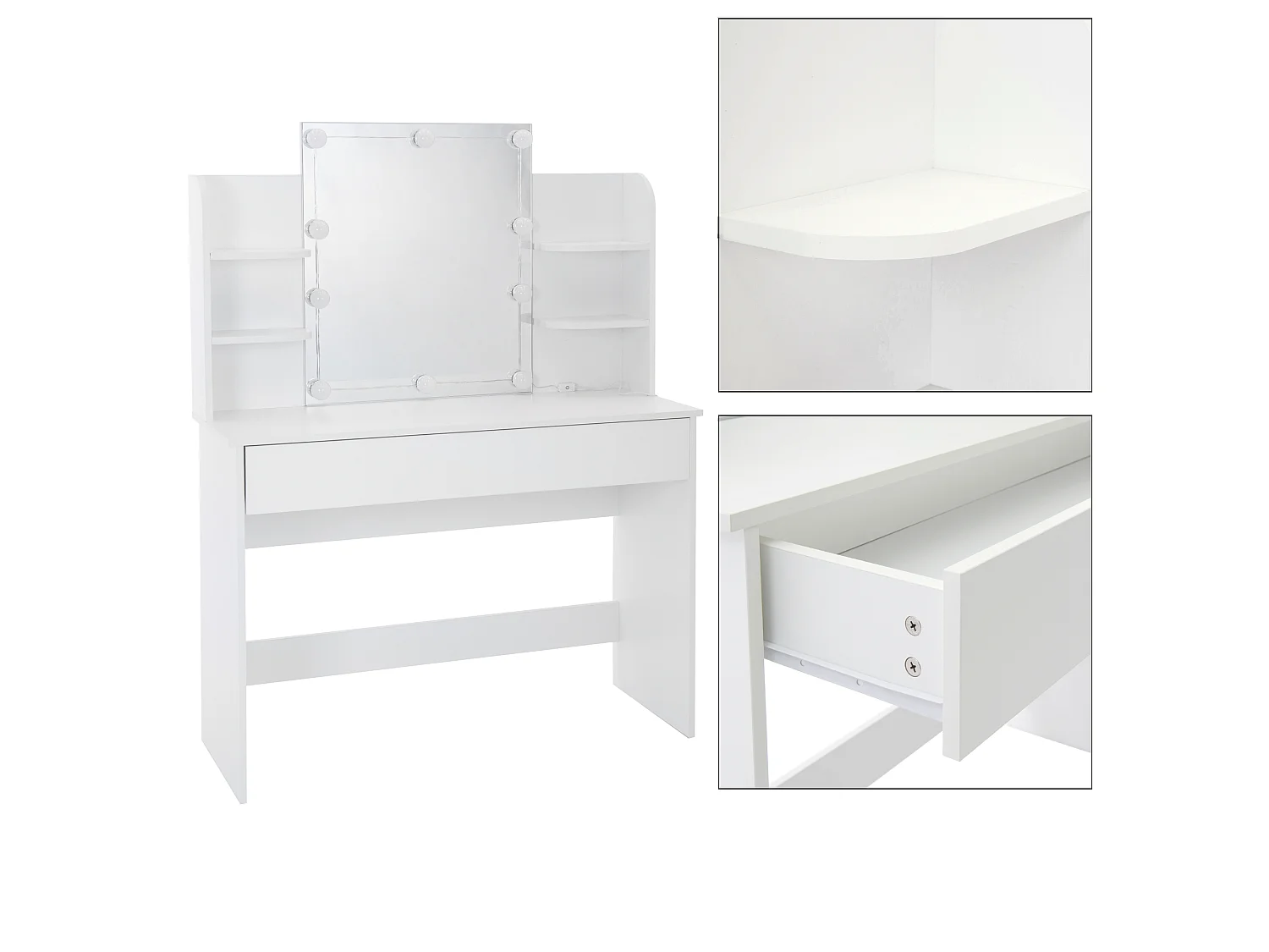 Toeletta con specchio LED tavolo per trucco bianco comodino specchiera toilette