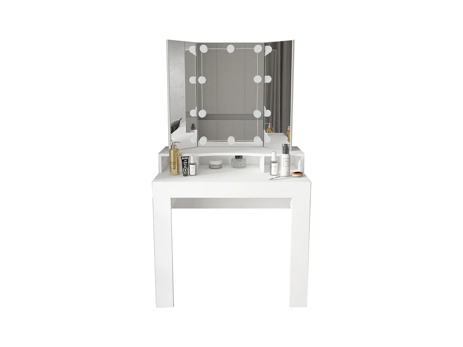 Table de maquillage blanc table de coiffeuse moderne avec miroir + éclairage LED