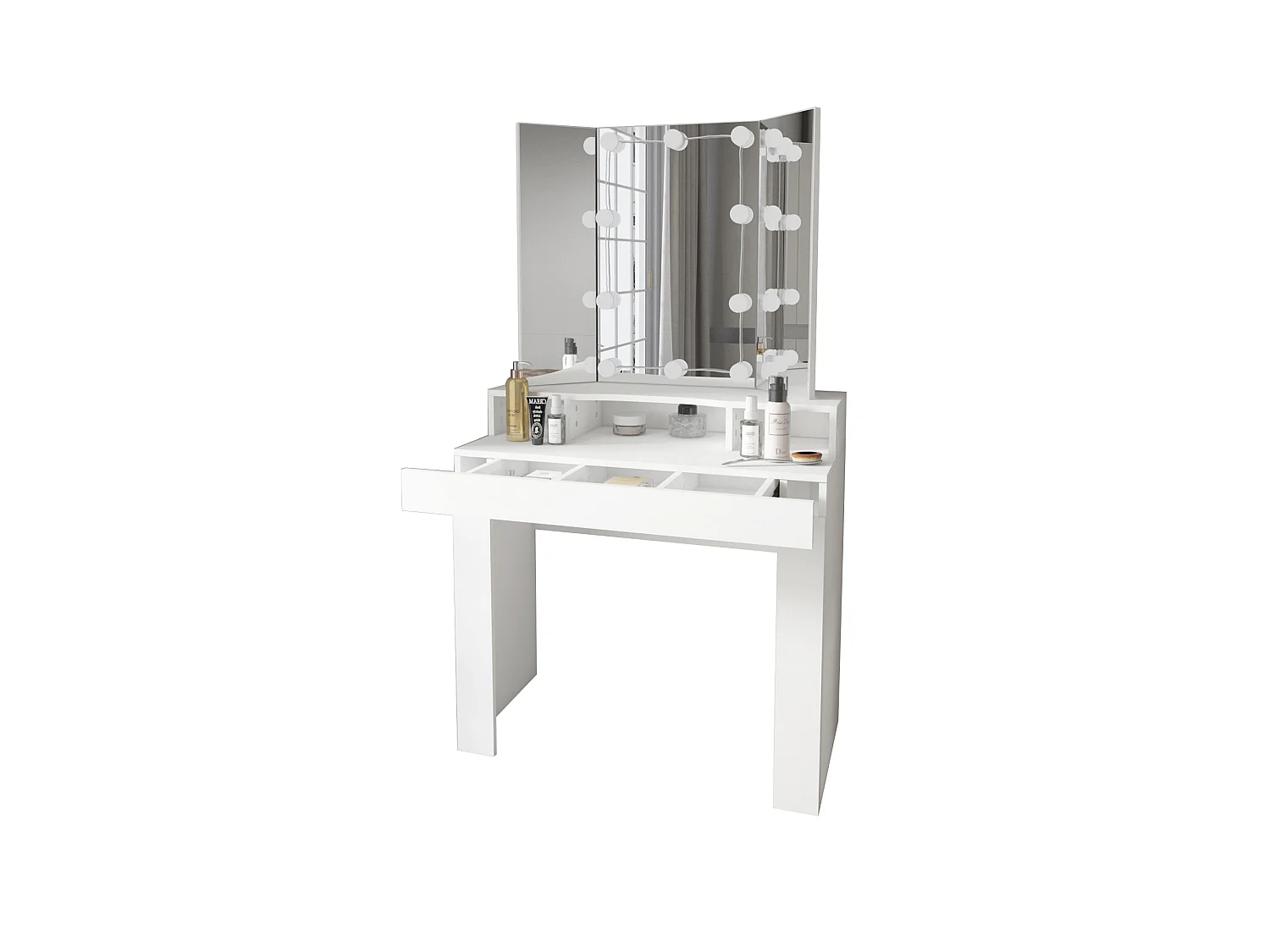 Tavolino cosmetico toeletta trucco make-up bianco con specchio illuminazione LED