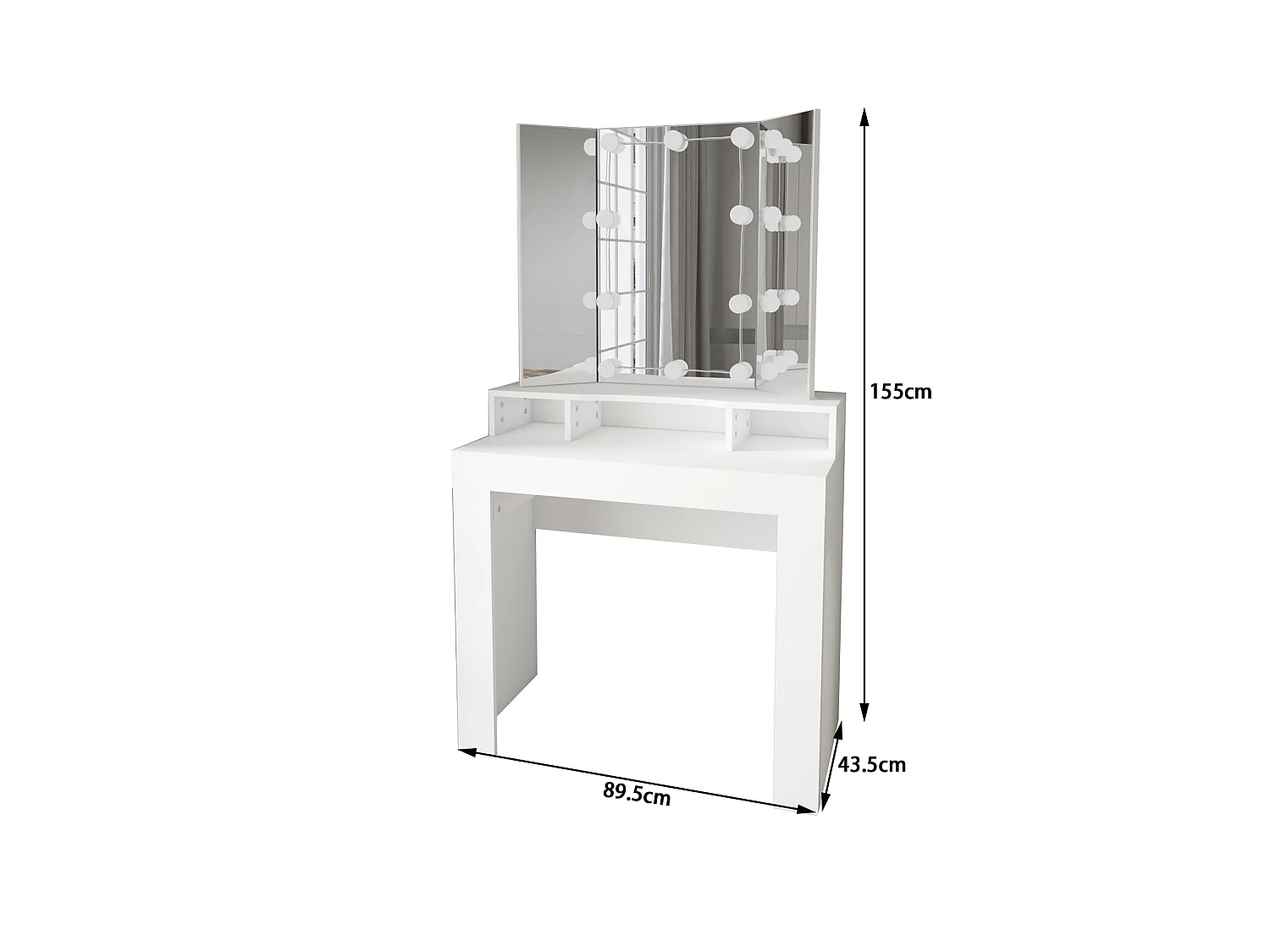 Tavolino cosmetico toeletta trucco make-up bianco con specchio illuminazione LED