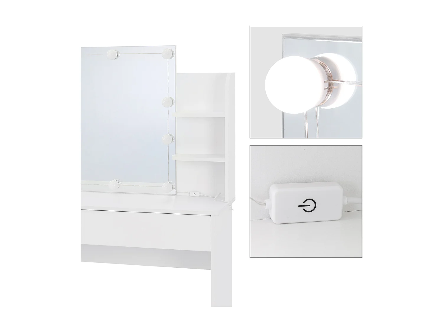 Tocador con Taburete, mesa de maquillaje  con espejo e iluminación LED Blanco