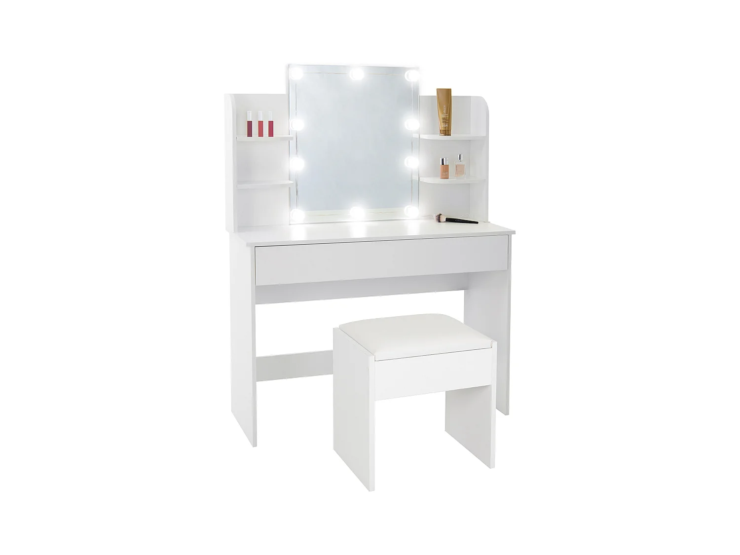 Coiffeuse avec tabouret en MDF blanc table de maquillage miroir et éclairage LED