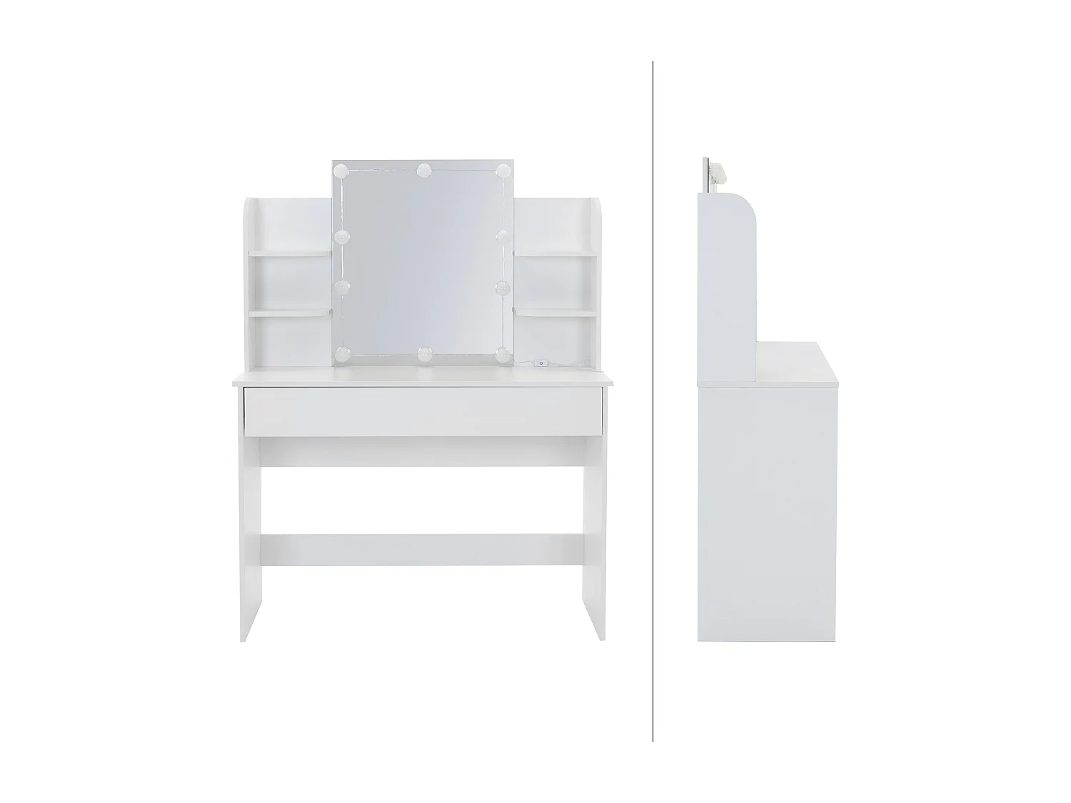 Conjunto mesa maquillaje moderna blanca con espejo LED cajón taburete robusto
