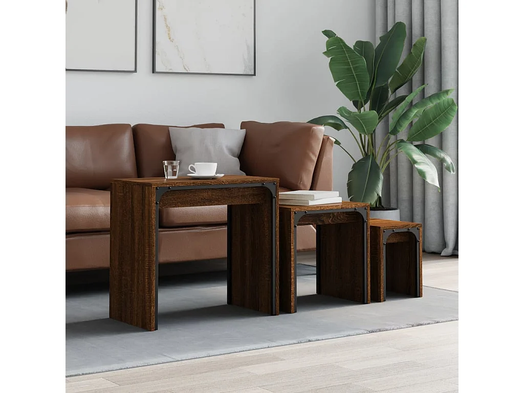 Rex  Tables basses gigognes 3 pcs chêne marron bois d'ingénierie