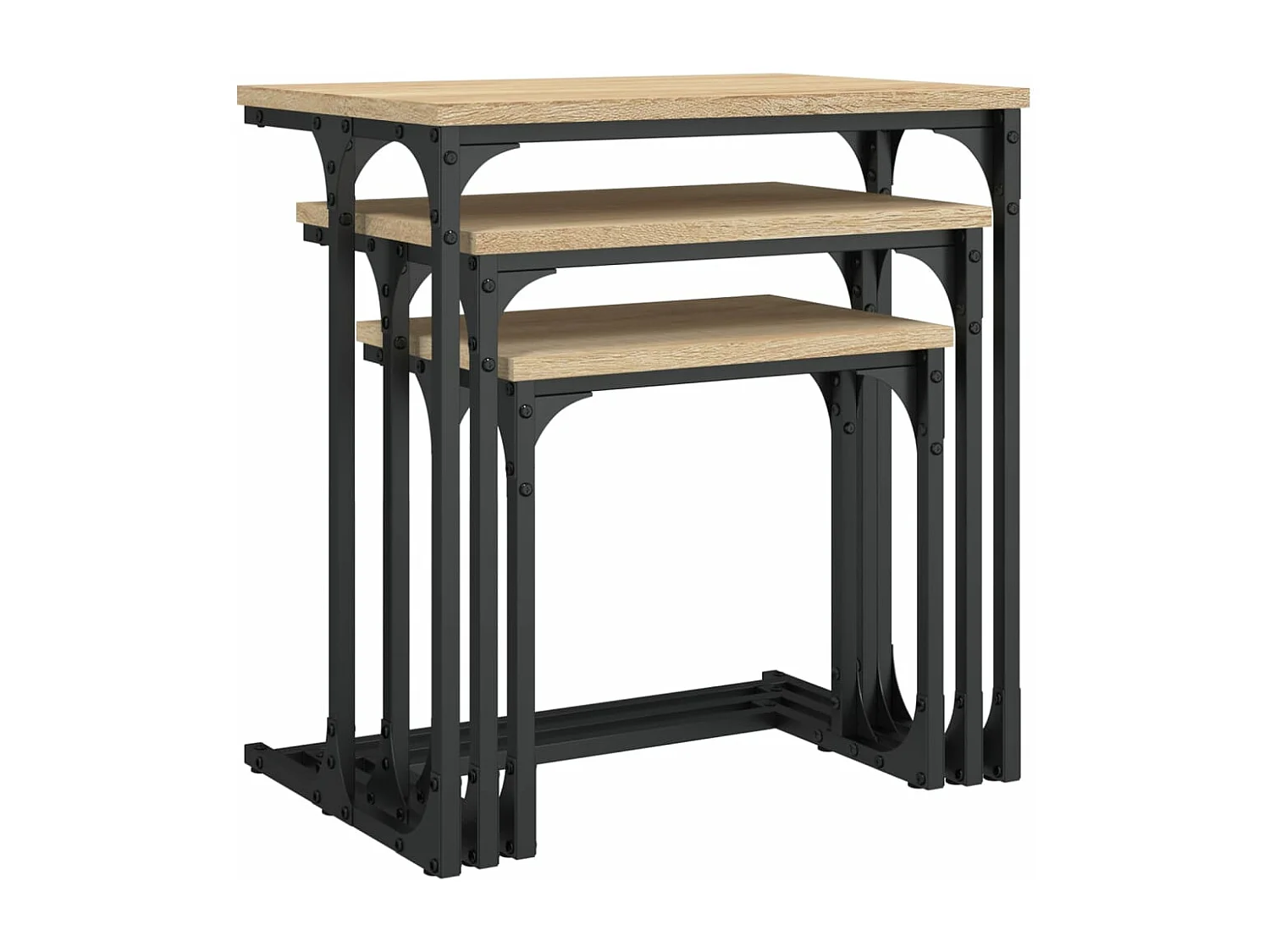 Phylara  3-delige Tafeltjesset bewerkt hout sonoma eikenkleurig